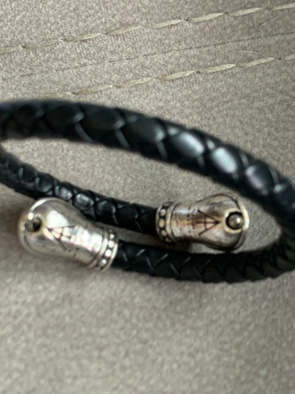 Black Braided Leather Men’s Bracelet with Silver-Tone Clasp